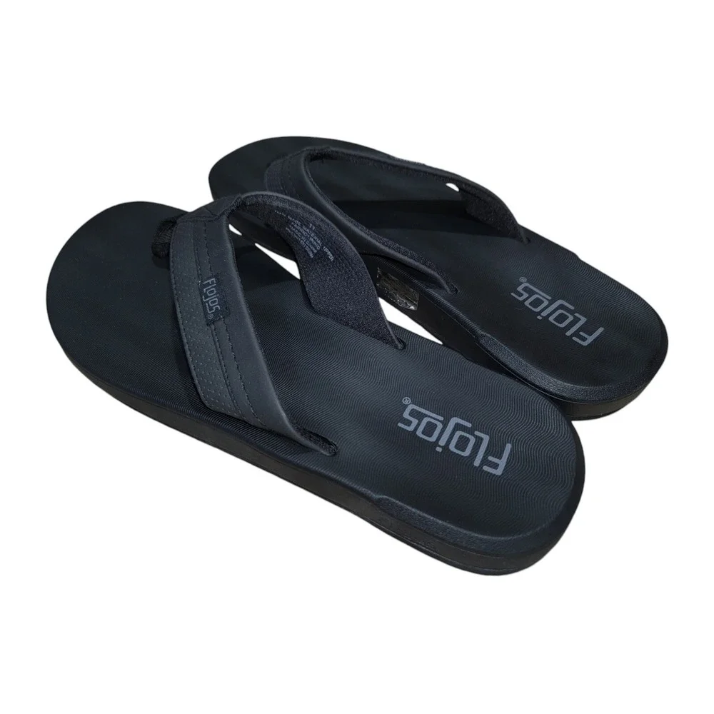 Flojos‎ Levee Men's Flat Sandal Flip Flops Black Fabric Thongs Size 11